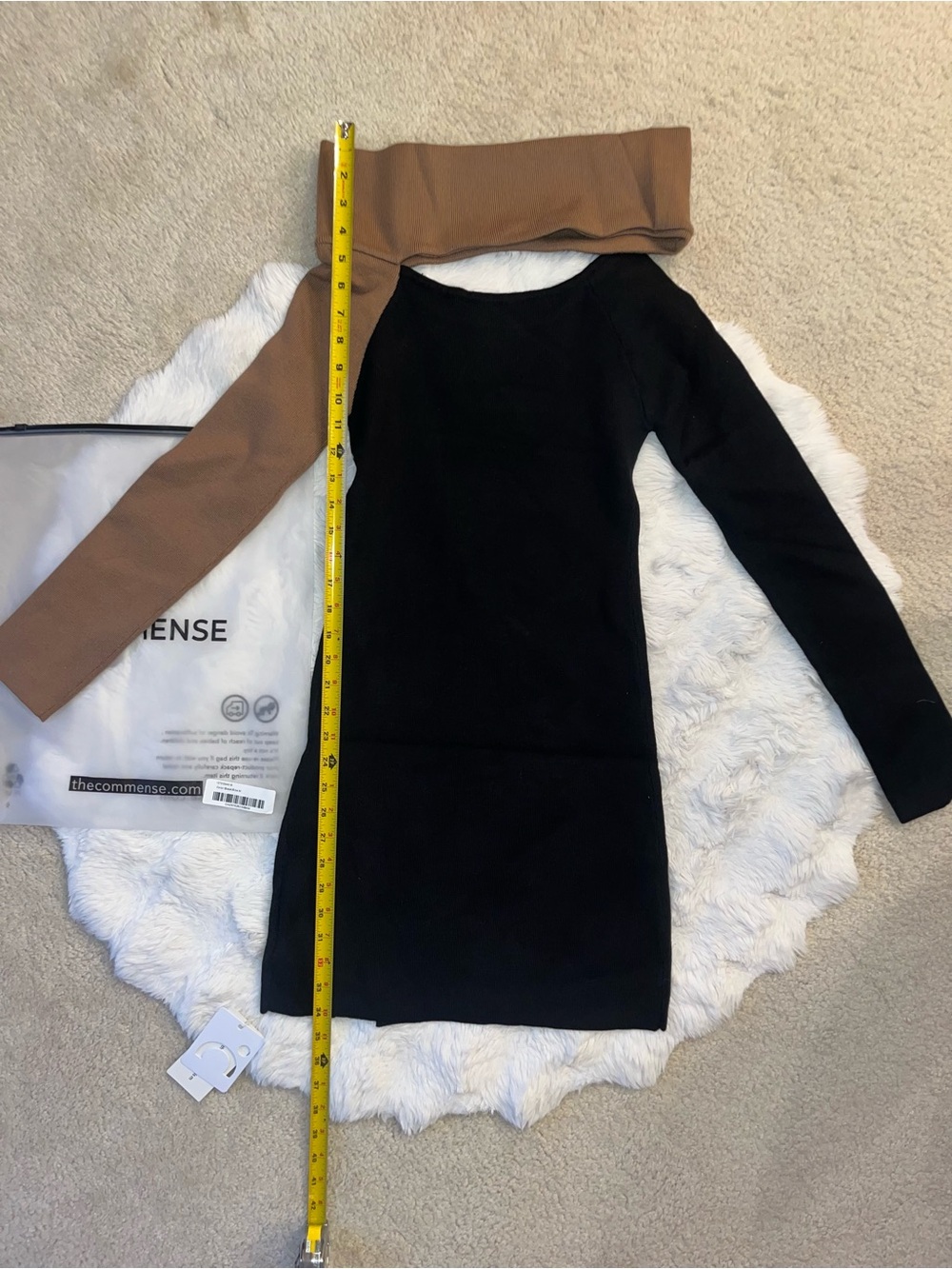 ✨NWT Commense Colorblock Off The Shoulder Knit Mini Dress Cutout Black Mocha🤎🍂🍁